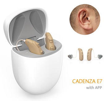 Bluetooth low energy (BLE) rechargeable RIC hearing aids device with wireless APP control (Cadenza E7)