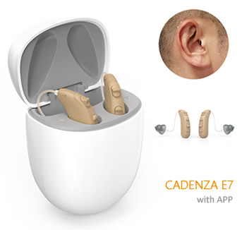 Cadenza e7 OTC rechargeable RIC hearing aids with app control